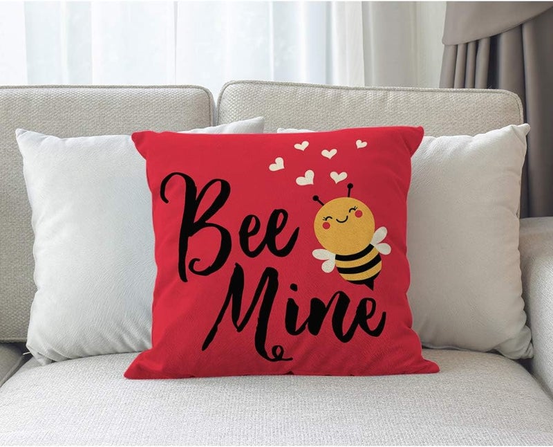 Moslion Love Bee Pillow Cover Cute Cartoon Animal with Quote Bee Mine Heart for Valentine's Day Throw Pillow Cover 18x18 Inch Cotton Linen Decorative Square Cushion for Sofa Bed Red - Image 3